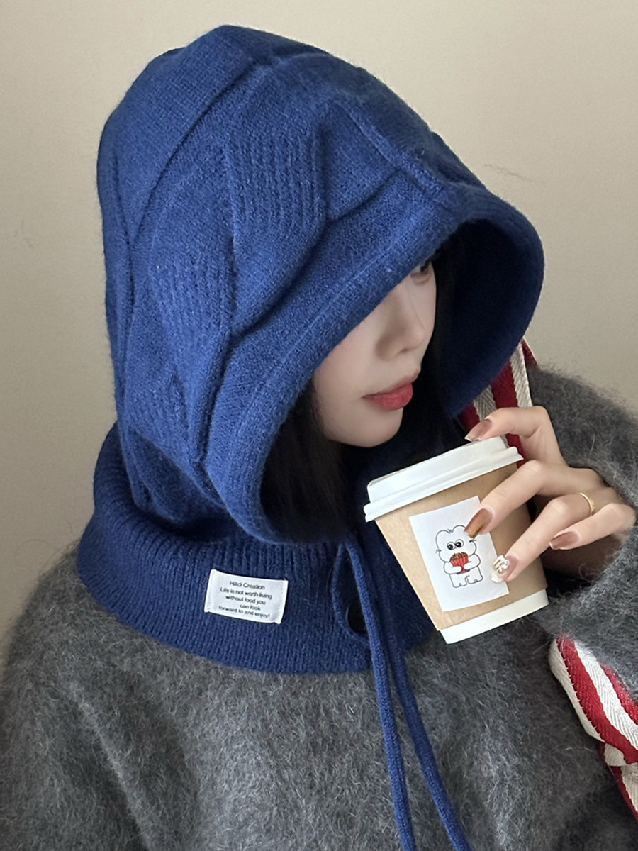 巴拉克拉法帽保暖帽子秋冬女款大头围毛线帽围脖护耳一体帽针织帽