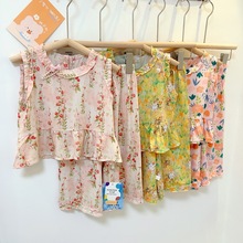 女童碎花花边人造棉绵绸套装2025年夏季新款两件套洋气两件套薄款