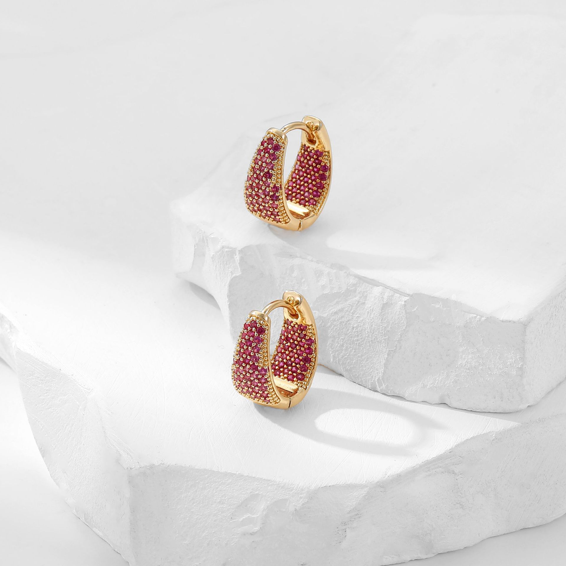 Earrings Classification 1 Pair Simple Style Classic Style Color Block Inlay Copper Rhinestones Earrings