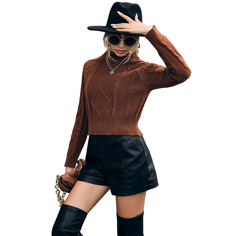Solid Color Round Neck Short Knitted Twist Sweater Pullovers_voghion.com