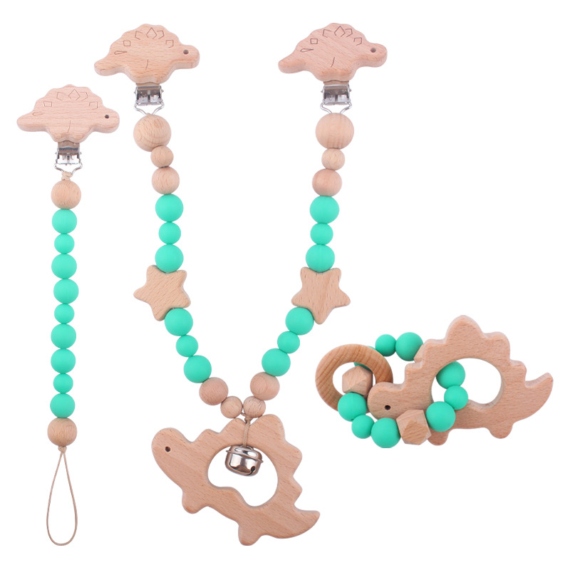 Nuevo bebé de dibujos animados de haya animal chupete clip calmante bebé mordida chupete cadena coche colgando mordedor conjunto de tres piezas