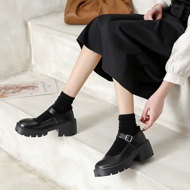 Новые женские туфли Мэри Джейн на массивном каблуке и толстой подошве в стиле ретро из кожи, коллекция Весна-Осень 2025, маленькие размеры