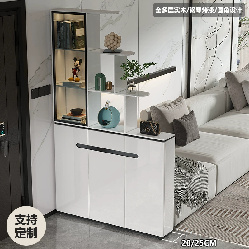 Современный минималистичный входной шкаф с двусторонней перегородкой и встроенной обувной шкафом, лак из массива дерева, настраиваемый.