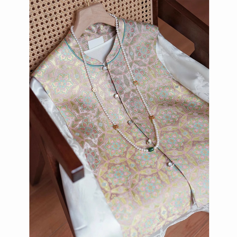 This year's popular explosions high-end niche non-bump coat new Chinese national style Song Jin Jacquard vest coat women