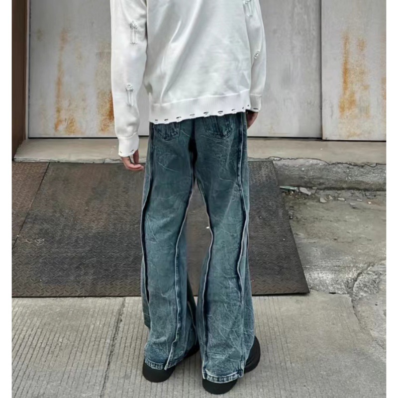 Amerikanische High Street Jeans mit geradem Bein und Lichtmuster und Micro-Pull-Wash-Spleißen-Design, vielseitig und stilvoll_voghion.com