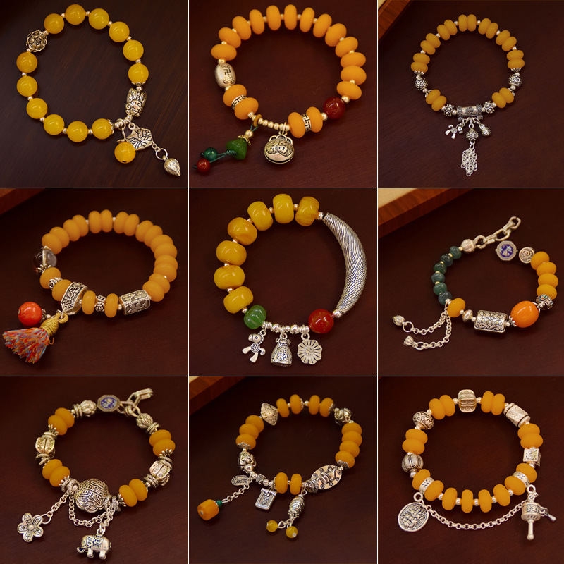 Retro Ethnic Style Imitation Beeswax Bracelet, Chinese Style Temple-Style Agate Crystal Pixiu Bracelet, New Chinese Style Hand Jewelry