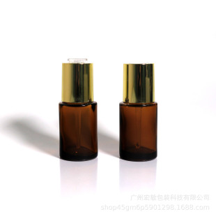 Spot 30 ml Amber Flat Shoulder Straight Round Essence Original Liquid Rotating Press Pump Lotion Dropper Glass Empty Bottle