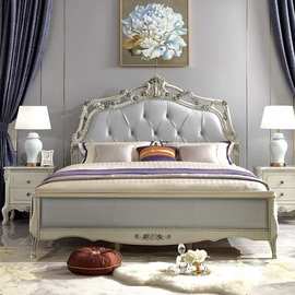法式轻奢1.8米双人床 雕刻实木卧室婚床 欧式复古公主床定制