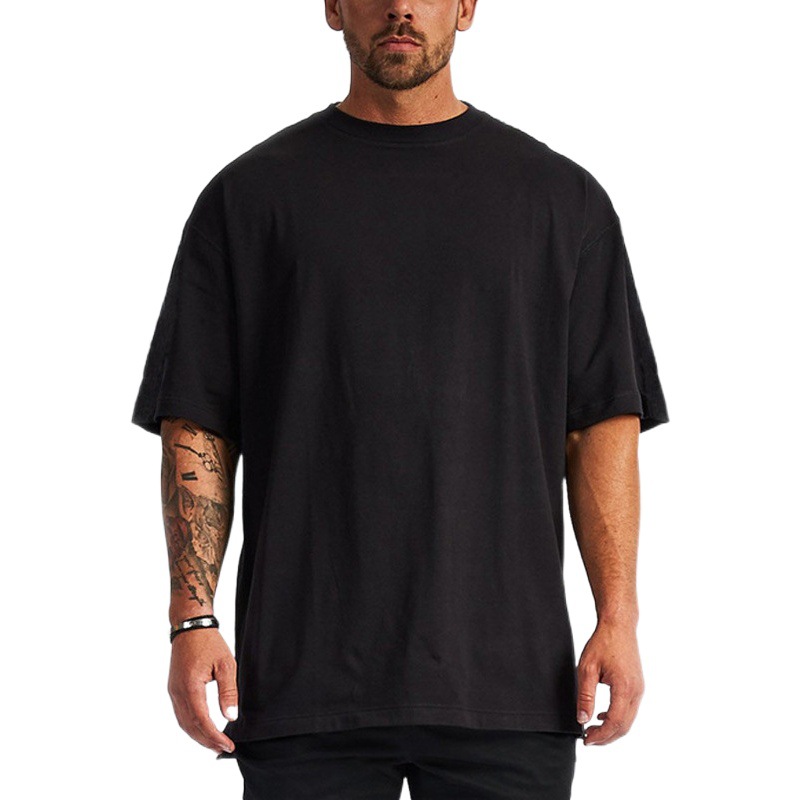 Camiseta de Verano para Hombre, de Algodón Grueso, Talla Grande, Holgada, de Color Sólido, de Manga Corta, Moderna, de Marca