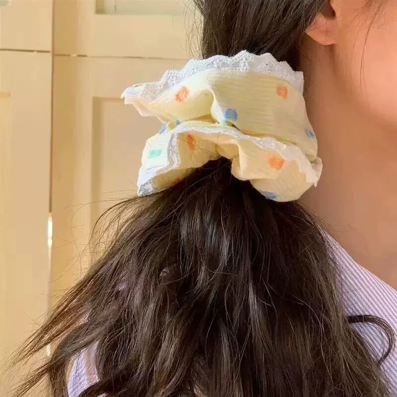 丸いコントラストのある水玉模様のストライプのヘアロープ、かわいいレースのヘアアクセサリー、甘いインテースループヘアロープ、ヘアリング|undefined