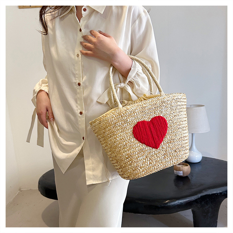 Bucket Bag Bags Type Casual, Daily Occasion Women's Medium Straw Heart Shape Streetwear Bucket Open Bucket Bag