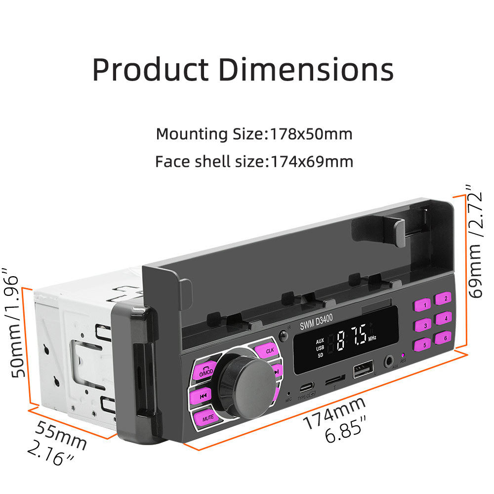 12V Universal Single-Cylinder Mp3 Mobile Phone Holder Positioning Car Bluetooth Fm Radio USB Card Player