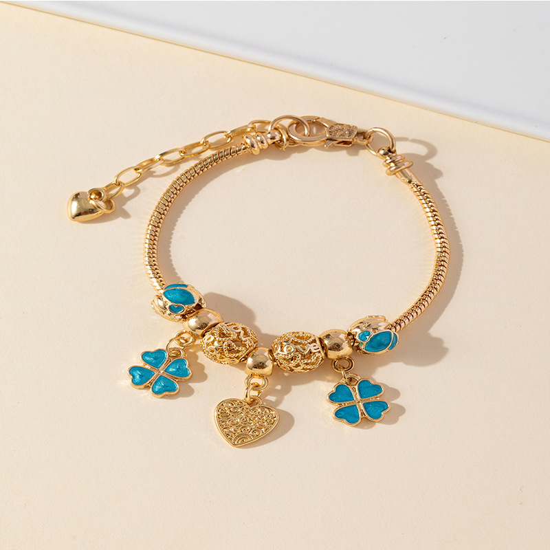 Panjia pulsera Dora DIY cuentas explosivas transfronterizas colgante en forma de corazón personalidad goteo de aleación hueco brazalete accesorios image 4
