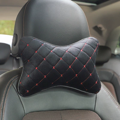 Car Headrest, Neck Pillow, Plush Headrest - black-red-thread-single-pack