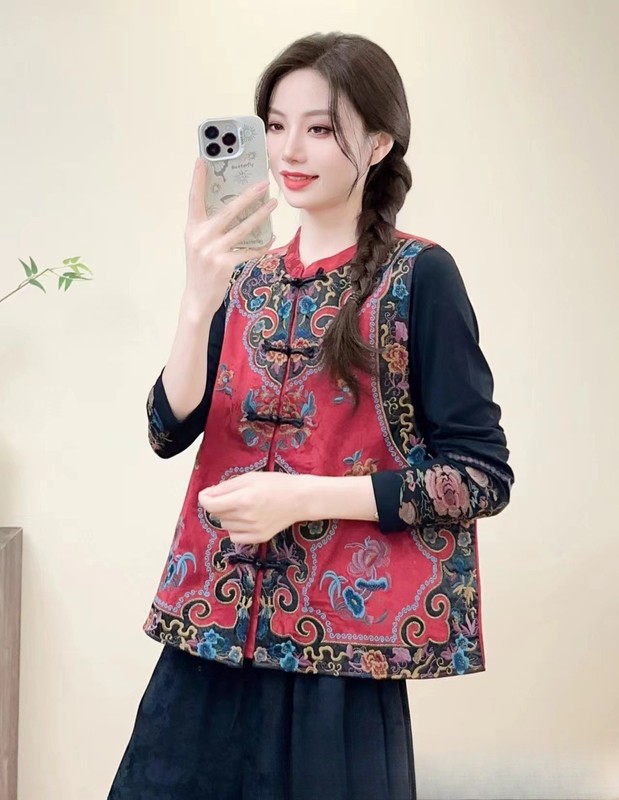 秀气轻奢女式马夹新款新中式女装2025背心民族风刺绣提花缎面坎肩|undefined