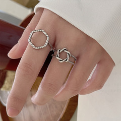 925 Silver Ring for Women, Instagram Style, Personality Geometric Simple Hand Accessory, Open Mouth Pure Silver Ring, Non-Fading, Niche Wholesale