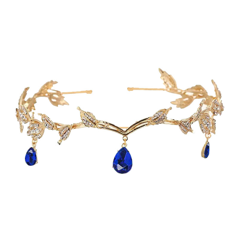 Corona barroca para mujer, dije de ceja nupcial de aleación con forma de gota de agua y hoja, diadema de princesa, accesorios para el cabello retro con diamantes de imitación