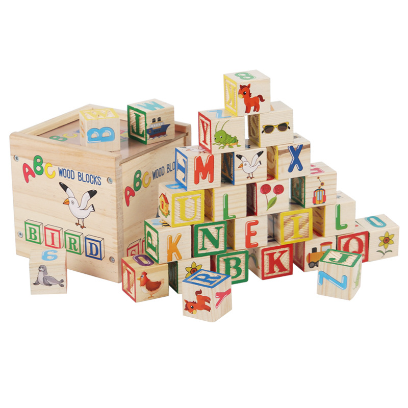 27 bloques de madera ABC estampados juguetes para niños acertijos ayuda didáctica Inglés mayúsculas ladrillos apilados cognición image 5