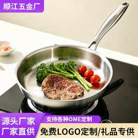304不锈钢煎锅无涂层食品级牛排平底锅家用不粘燃气灶电磁炉通用
