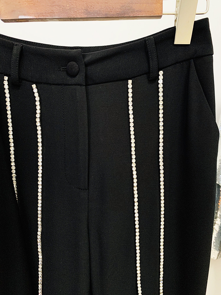 GraceChic En stock 2025 Mode européenne-américaine Nouveau style mondain élégant Ensemble blazer et pantalon deux pièces ajouré en strass_voghion.com