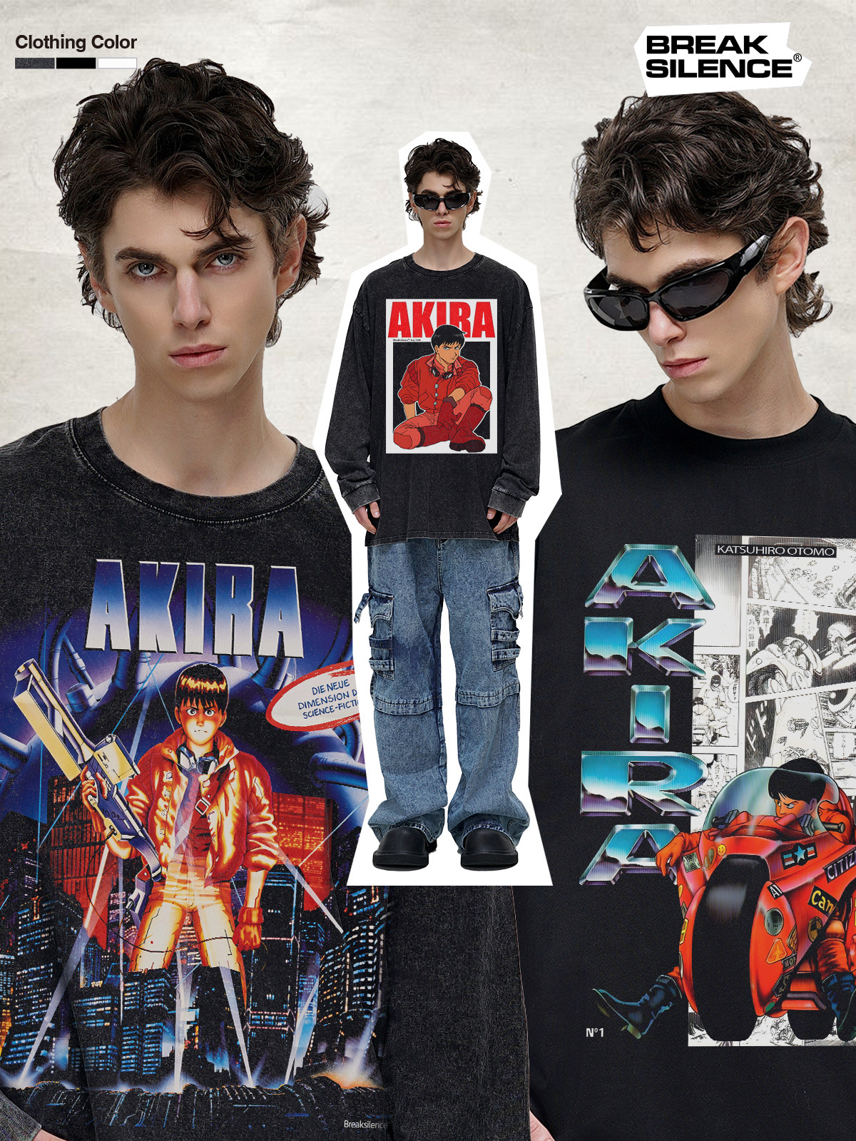 アキーラAKIRAアメリカレトロアニメ半袖tシャツ男性クロスボーダーヴィンテージ重ポンド水洗いして古いです。