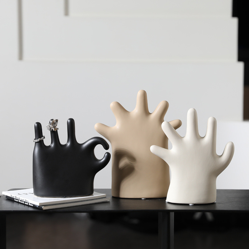 侘寂风简约陶瓷手掌摆件饰品戒指架托收纳展示架陈列道具软装饰品