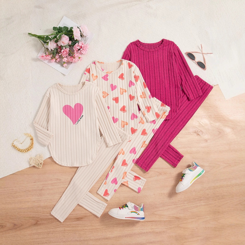 2025 Autumn Casual Girls' Fleece Ribbed Round Neck Curved Hem Long Sleeve Top and Leggings Three-Piece Set 2025 Autumn Casual Girls' Fleece Ribbed Round Neck Curved Hem Long Sleeve Top and Leggings Three-Piece Set