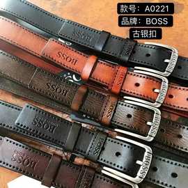 工厂直批男头层牛皮腰带植鞣皮4.0CM进口意大利牛皮Men‘ s Belts