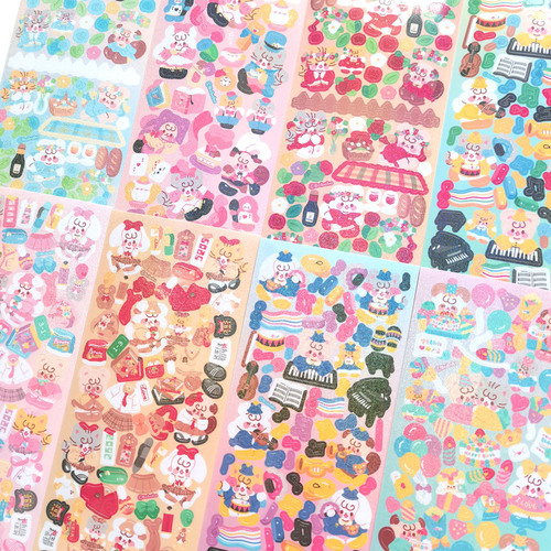 Korean Ins Cute Cartoon BOBO Collection Guka Stickers Laser Account Decoration Small Roll Stickers Complete Set