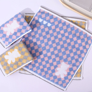 Square Towel Pure Cotton Children's Towel Kindergarten Handkerchief Cute Cartoon Bear Towel Household Gaoyang Linen