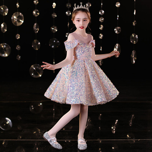 2024夏季新款儿童礼服花童亮片小女孩主持人洋气走秀女童演出服