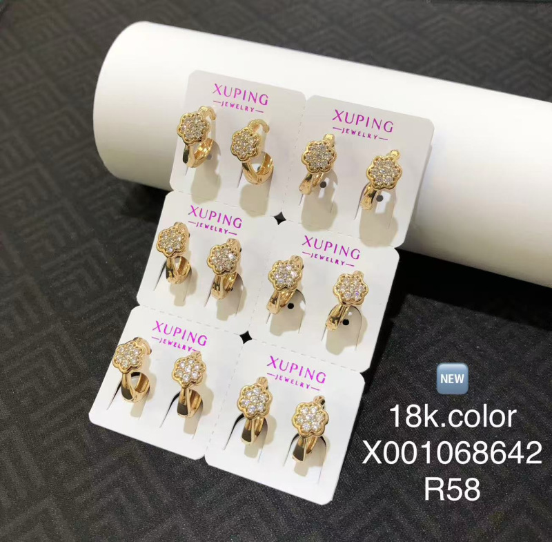 Joyería Xuping, Aleación con Baño Electrolítico en Color Oro de 18k, Pendientes con Circonitas Multicolores, Estilo Europeo y Americano, Clips para Orejas, Accesorios Versátiles y Modernos para Orejas, Venta al por Mayor