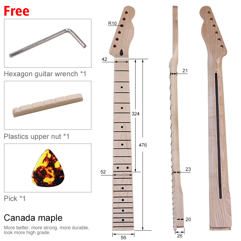 TL cuello de piano color natural mate 6 cuerdas 22 mango de piano arce con tubo de melocotón accesorios de guitarra eléctrica accesorios de bricolaje modificados