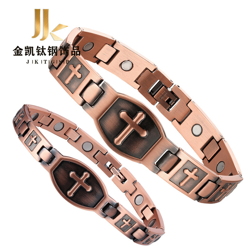 Cross-Border Exclusive Supply: Red Copper Bracelet, Vintage Bracelet, Magnetic Bracelet, Cross Bracelet, European and American Style Bracelet Cross-Border Exclusive Supply: Red Copper Bracelet, Vintage Bracelet, Magnetic Bracelet, Cross Bracelet, European and American Style Bracelet