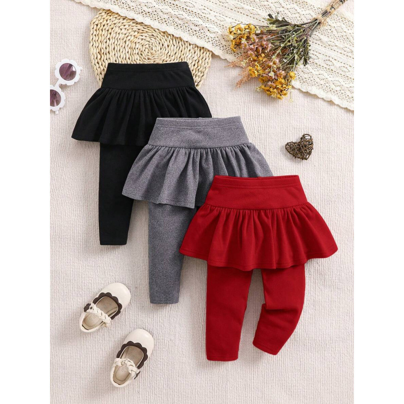 跨境 Baby Girls Clothing 女孩针织弹性纯色荷叶边腰裤婴儿