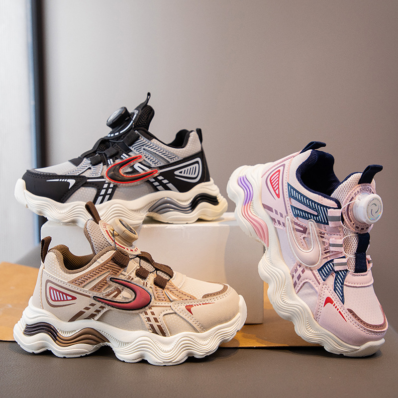 Girls' Lightweight Sports Shoes 2026 Spring and Autumn New Model Children's Rotary Buckle Casual Dad Shoes for Older Kids with Non-Slip Soft Soles