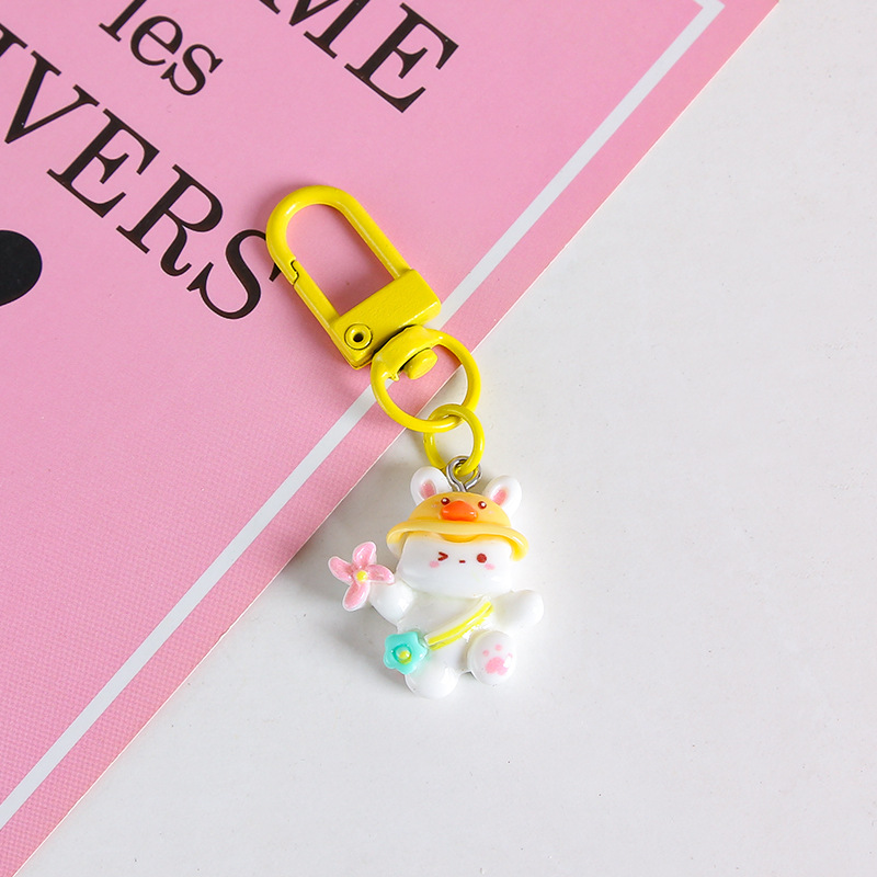 Lindo bolsa de conejito kindergarten adornos resina oso llavero colgante estudiante mochila pequeños regalos