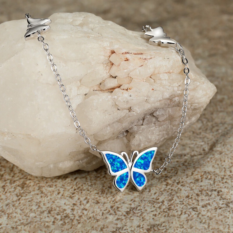 Cross-border Xiyin Temu Anklet European and American Style Gorgeous Decorative Platinum Blue Aobao Butterfly Anklet Cross-border Xiyin Temu Anklet European and American Style Gorgeous Decorative Platinum Blue Aobao Butterfly Anklet