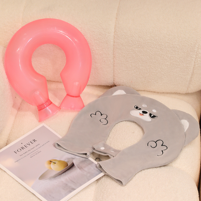 Bolsa de agua caliente de almohada en forma de U de dibujos animados a prueba de explosiones calentamiento compresas calientes protectoras de cuello desmontables y lavables bolsas de agua caliente de inyección de flujo de peluche otoño invierno image 3