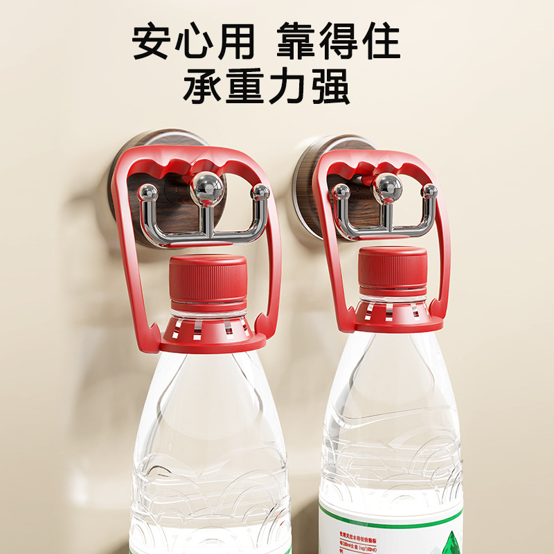 吸盘木纹圆盘双钩家用创意免打孔双头挂钩简约卧室挂衣钩37M|undefined
