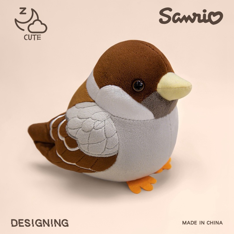 Dibujos animados gorrión pájaro carpintero muñeca peluche simulación pájaro muñeca casa sala de estar decoración niño muñeca de trapo