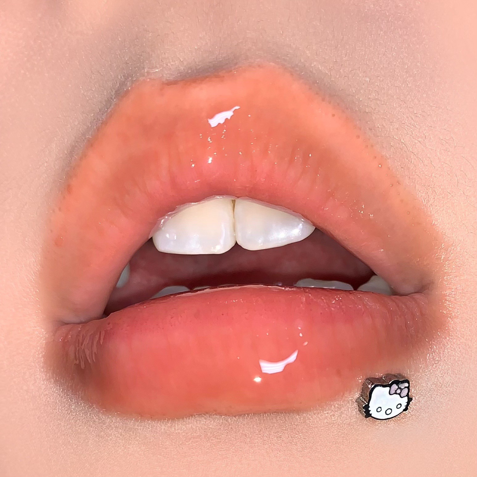 Labret stud lip piercing jewelry styling detail