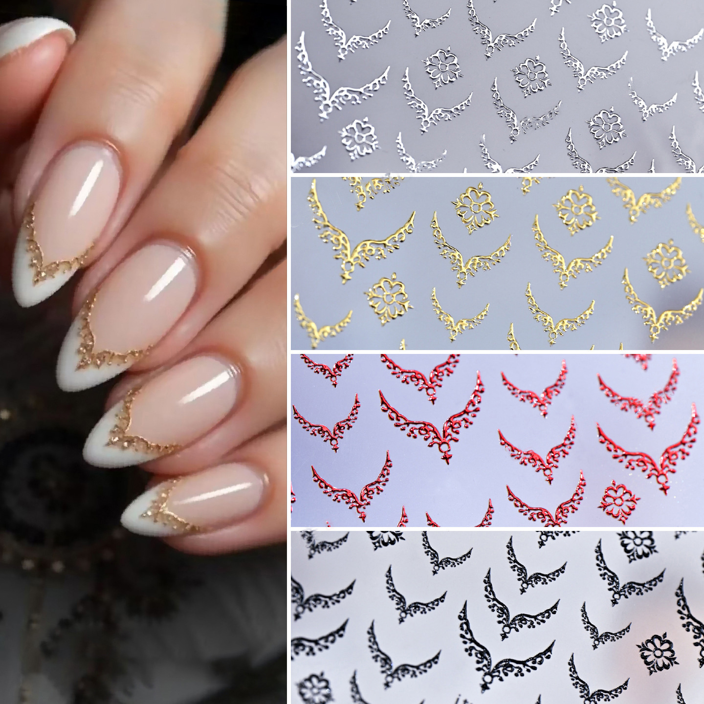 Itutu Retro Gold Stamping French Embossed Nail Stickers Metal V-Shaped French Versatile Fingertip Decorations Nail Stickers