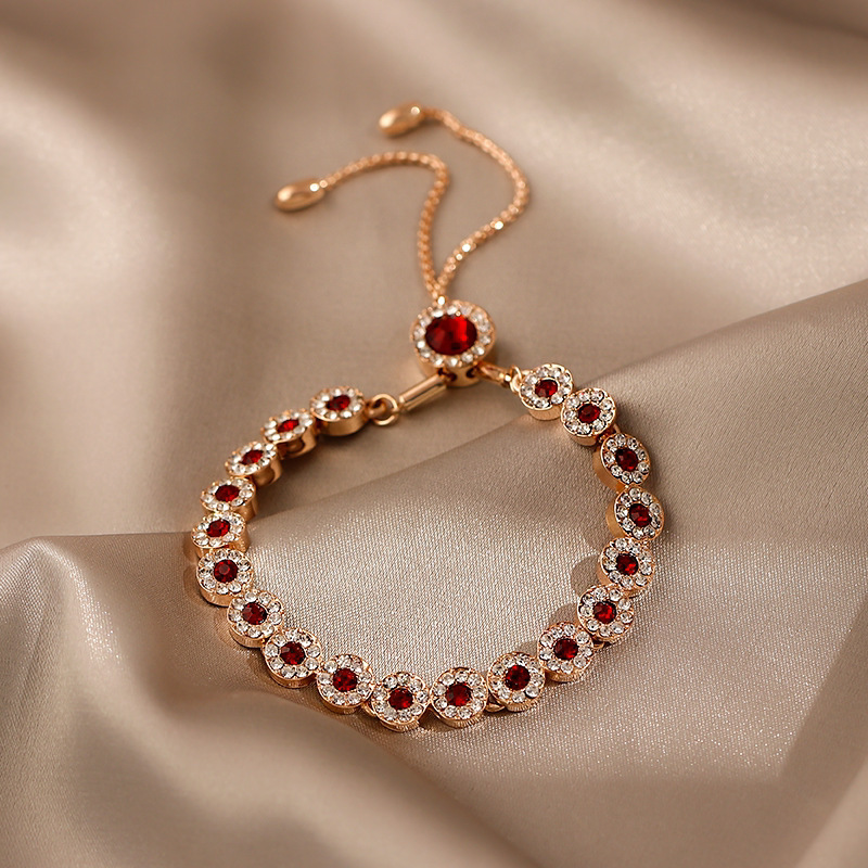 French [Designer] Red Crystal Vintage Bracelet for Women, Minimalist Style, Friendship Jewelry