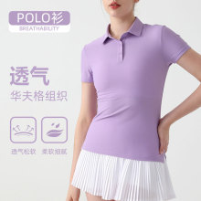 新款瑜伽服短袖T恤女网球服运动透气高尔夫POLO衫修身修腰运动服