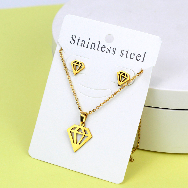 Conjunto de collar de pendientes de oro de acero inoxidable europeo y americano, collar de mariposa de amor de diamante, colgante, cadena de clavícula, fábrica al por mayor