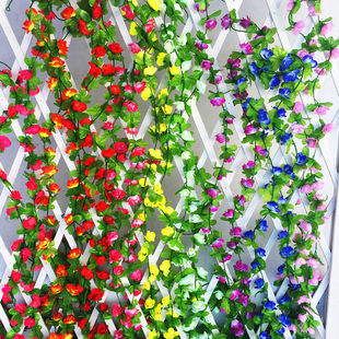 Small roses, rattan long strips, heating pipes, roof, home decoration, fake flowers, green leaves, peony strips, high simulation