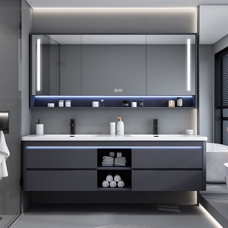 Light luxury rock plate double-basin bathroom cabinet set, washbasin cabinet, washbasin, double-mirror intelligent bathroom cabinet, washbasin full figure