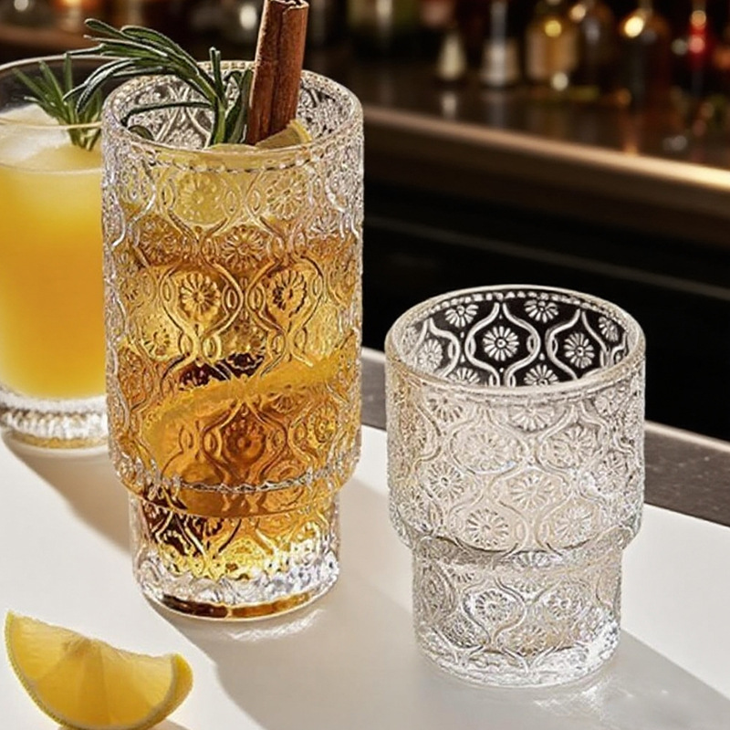 French Medieval Glass Water Cup Light Luxury High-End Juice Cold Drink Beer Red Wine Milk Tea Coffee Cup