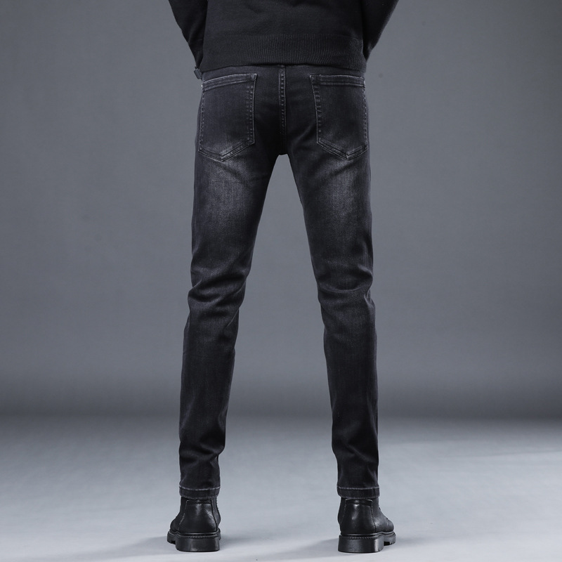 2022 Neue Herbst Strass Jeans Herren Slim Füße Schwarz Trend Herren Hosen Flut Marke_voghion.com